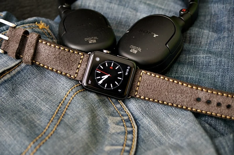 AWBF04-DLX -2K-GOLD handgefertigt Vintage Leder Uhrenarmband incl. Lugs Adapter für Apple Watch 1 und 2 (oder Apple Watch Sport) 42mm oder 38mm – Bild 5